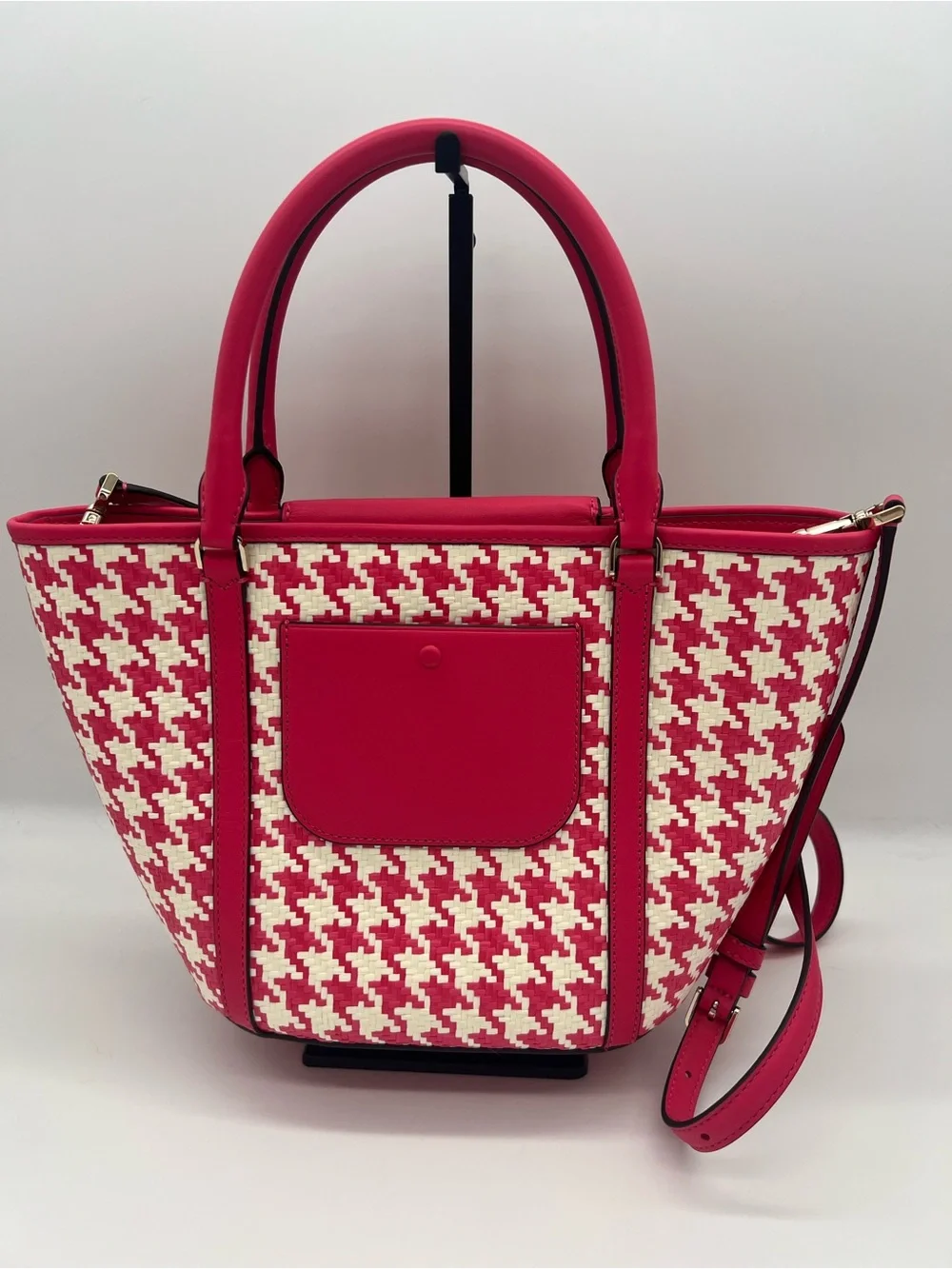 Kate Spade New York Pink & White Woven Straw Crossbody Satchel